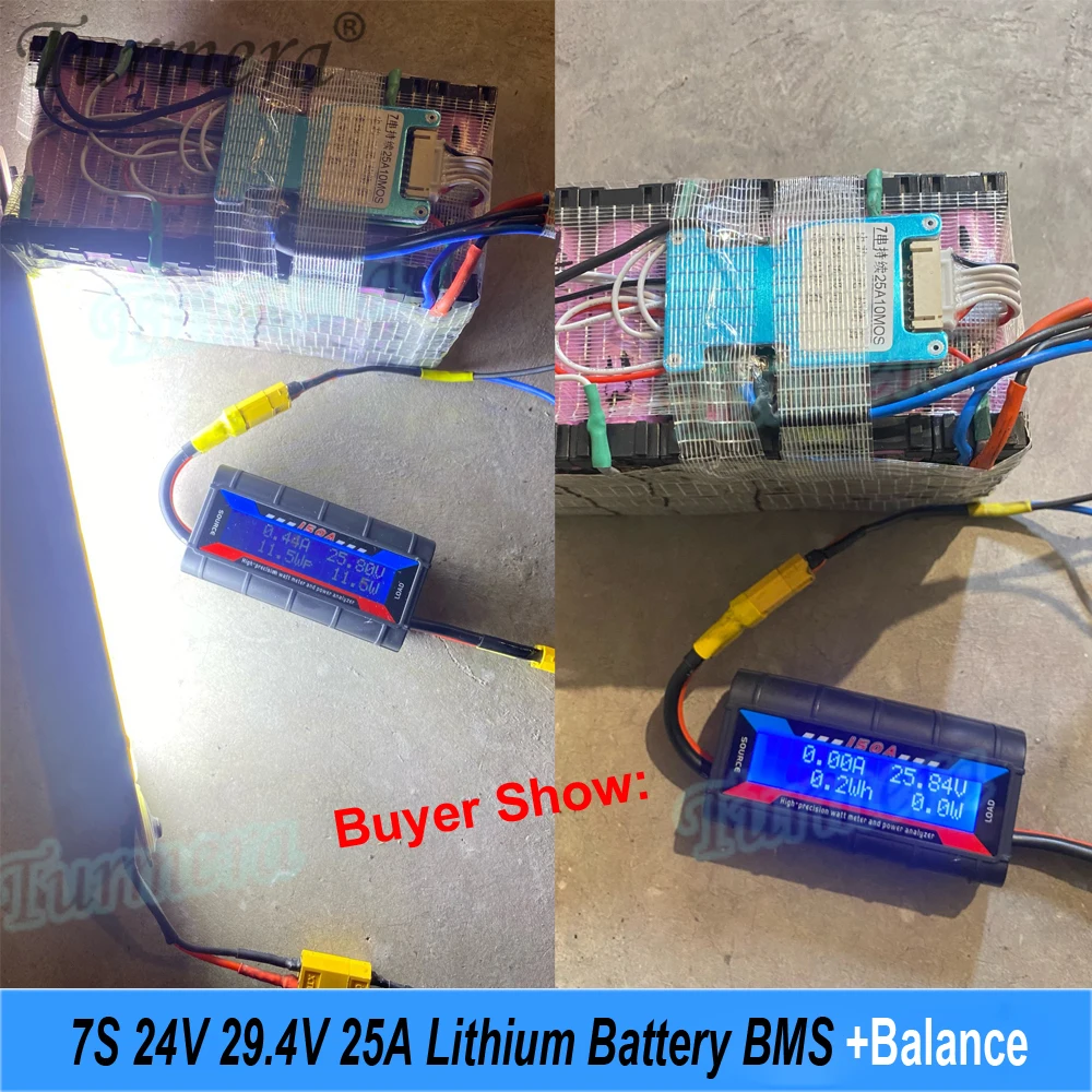Turmera 7S 25A Balance BMS 24V 29.4V Lithium Battery Protection Board with NTC Temperature Protection for E-bike E-scooter Use