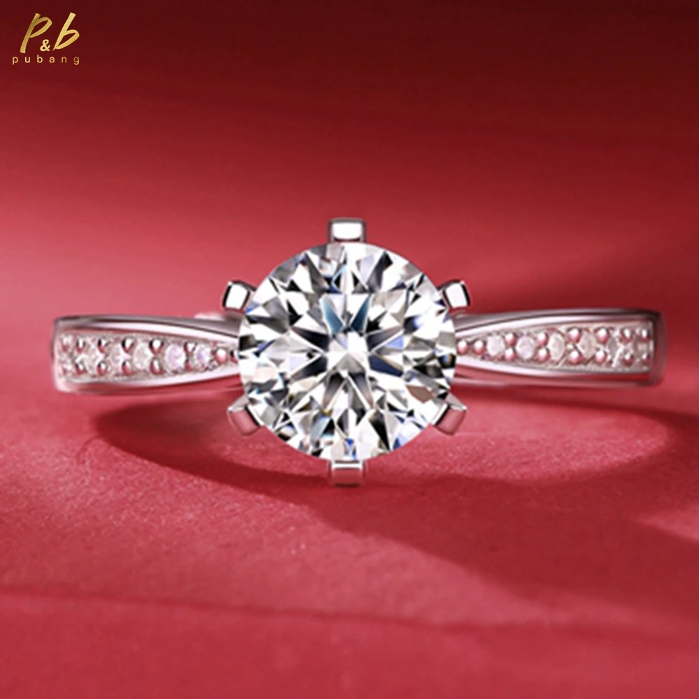 

PuBang Fine Jewelry Классические стерлингового серебра 925 пробы круглой огранки 1-2 карата GRA Настоящий муассанит с бриллиантами Свадебные обручальные регулируемые кольца