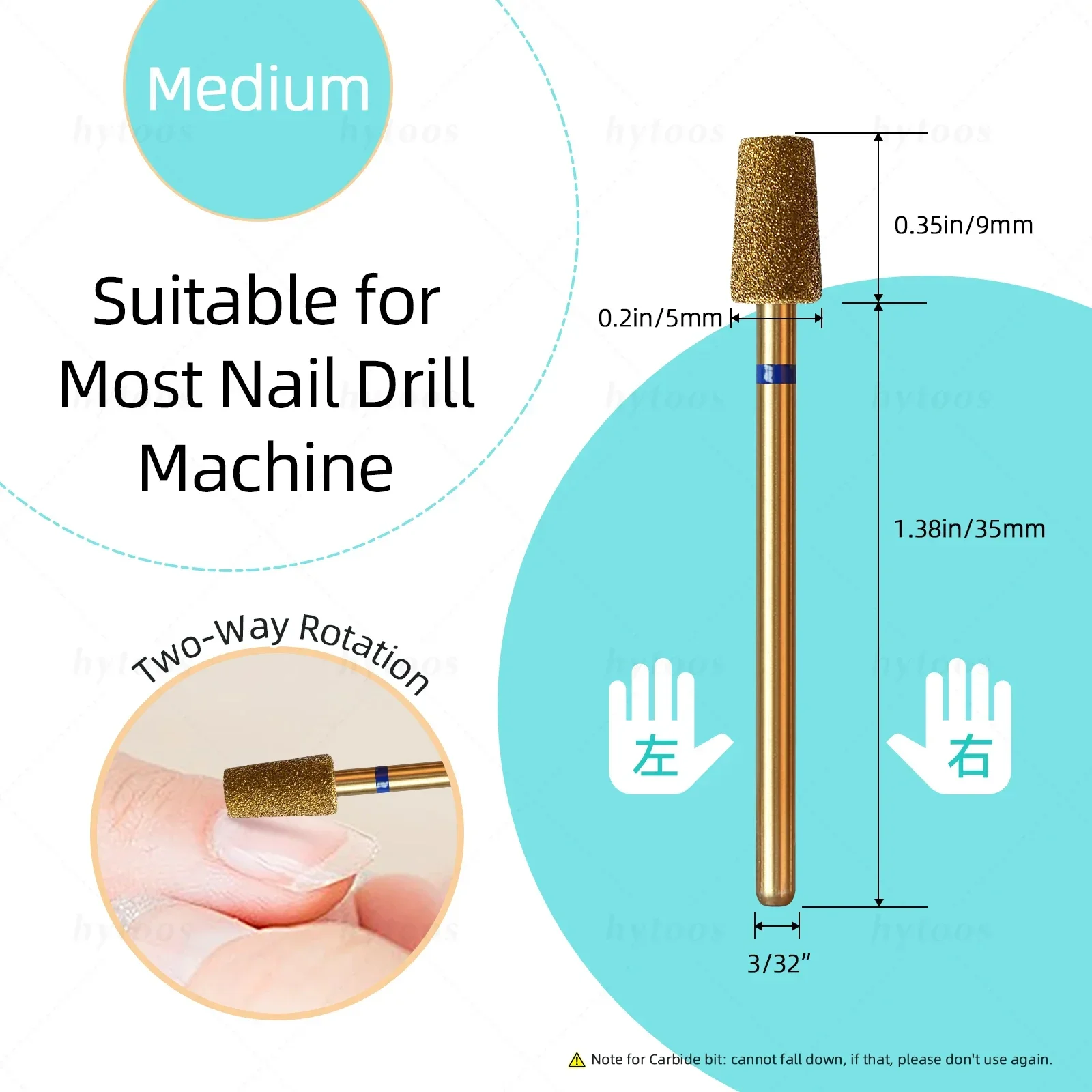 HYTOOS 5 ピース/セットチタンネイルドリルビットダイヤモンドキューティクルクリーンネイルビットプロフェッショナル安全キューティクル角質ネイルクリーナーツール