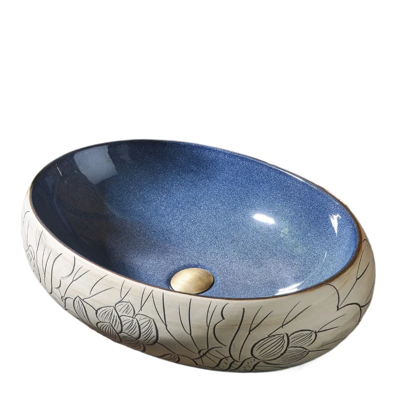 

Накладная раковина овальная художественная китайская ретро керамическая раковина для ванной комнаты