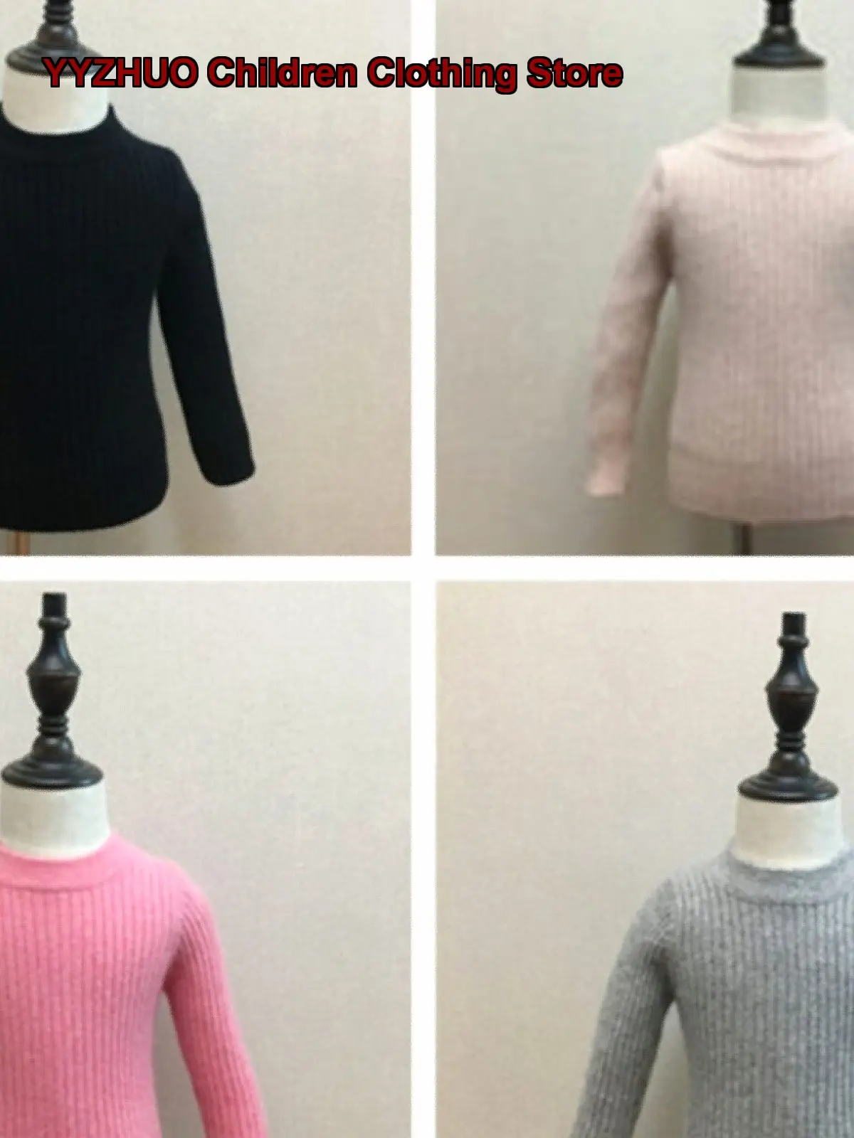 Boys Girls Tight Fit Turtleneck Sweater Winter Black White Cashmere Knit Base Layer Top Round Neck Kids