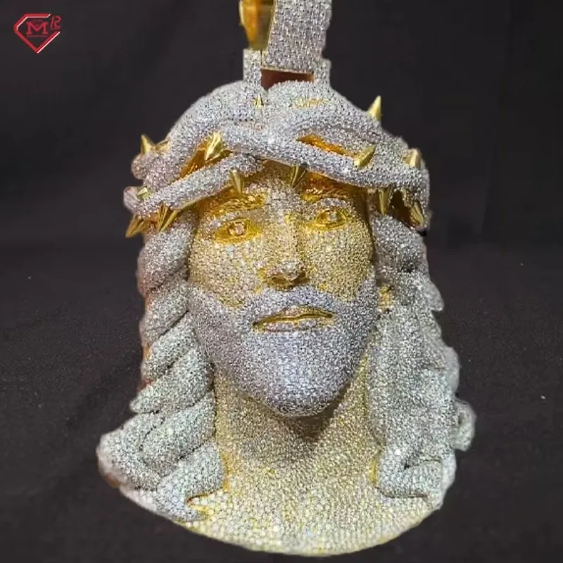 

HipHop Moissanite Jesus Pendant Two Tone 925 Silver Fully Iced Out 3D Moissanite Pendant