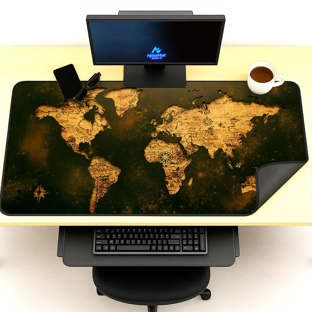 World Map Desk Mat Big Mousepad Anti-slip Desk Mat 180x60 Gaming Mouse Pad Rubber 120x60 Office Carpet Accessories Keyboard Pad