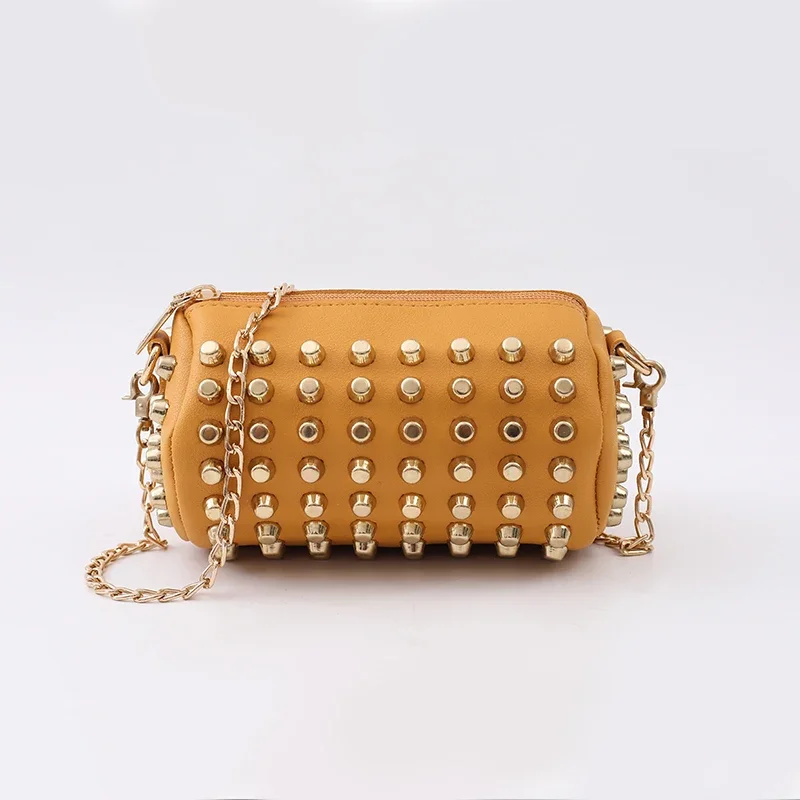 New Fashion Cute Mini Shoulder Bag for Children and Girls Princess Rivet Trend Solid Color Coin Zero Wallet Crossbody Bag