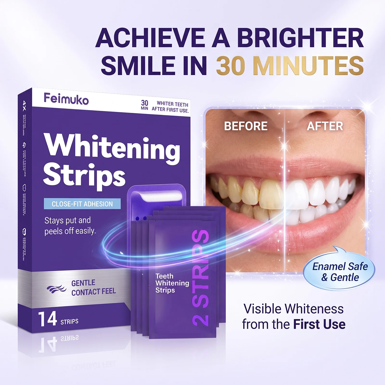 Teeth Whitening In Office - 14/28/42 полоски для отбеливания зубов, фиолетовые,