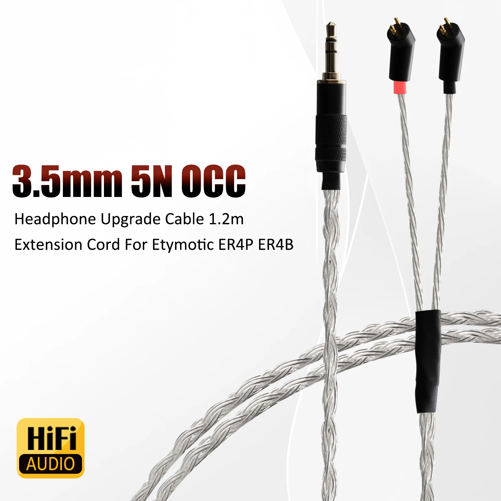 

HIFI 5N OCC Silver-plated 8-core Earphone Upgrade Cable 1.2m Earphone Extension Cable 3.5mm to 2-pin Plug for Etymotic ER4P ER4B