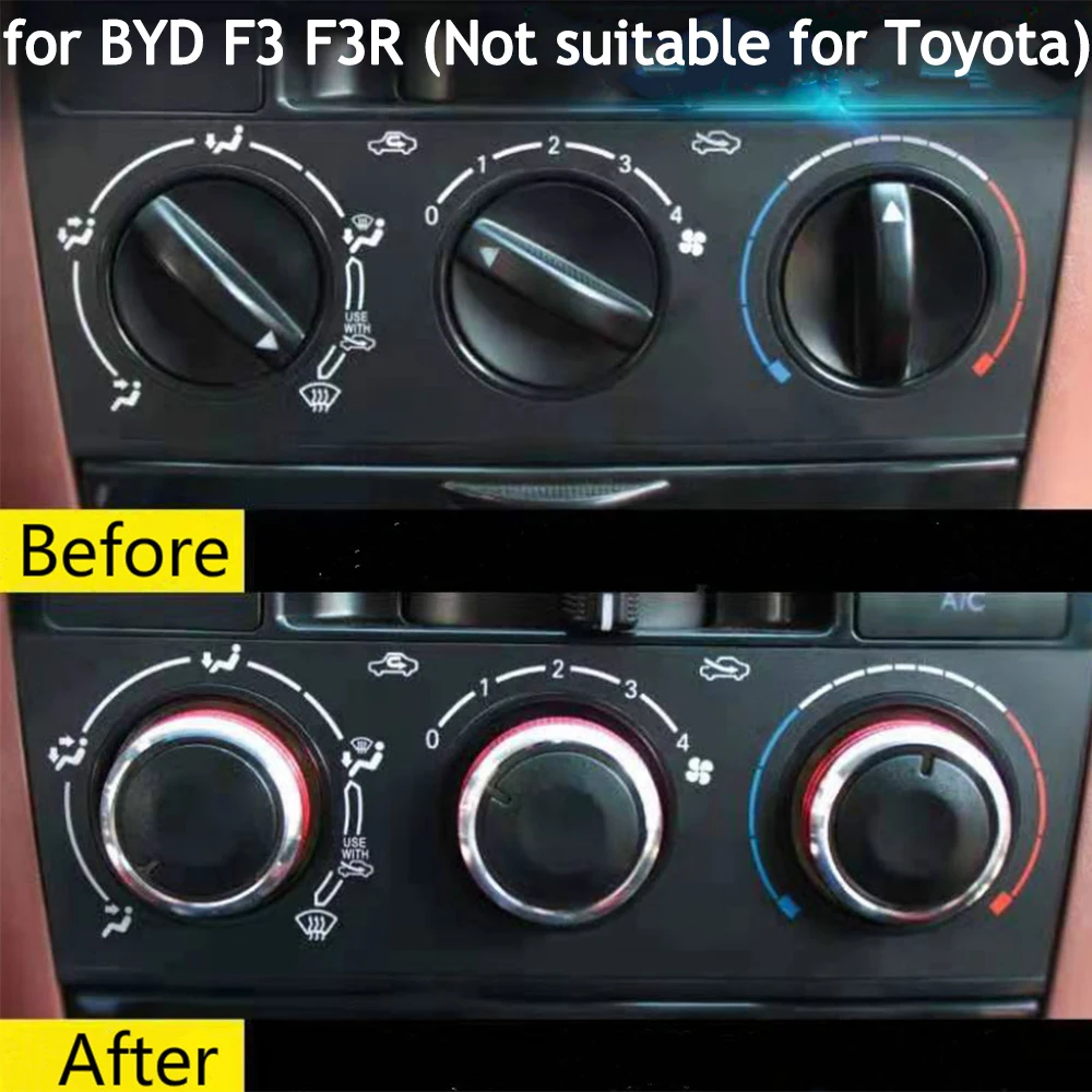

3Pcs Car AC Knob Air Conditioning Knobs Ring Cover Sticker Heat Control Switch Knob Protector for BYD F3 F3R Aluminum Alloy Part