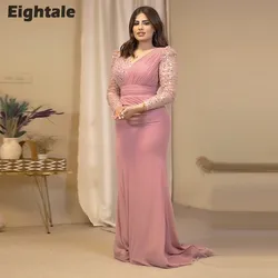 Eightale Arabic Evening Dresses for Wedding Party V-Neck Long Sleeves Customized Chiffon Mermaid Formal Celebrity Prom Gowns