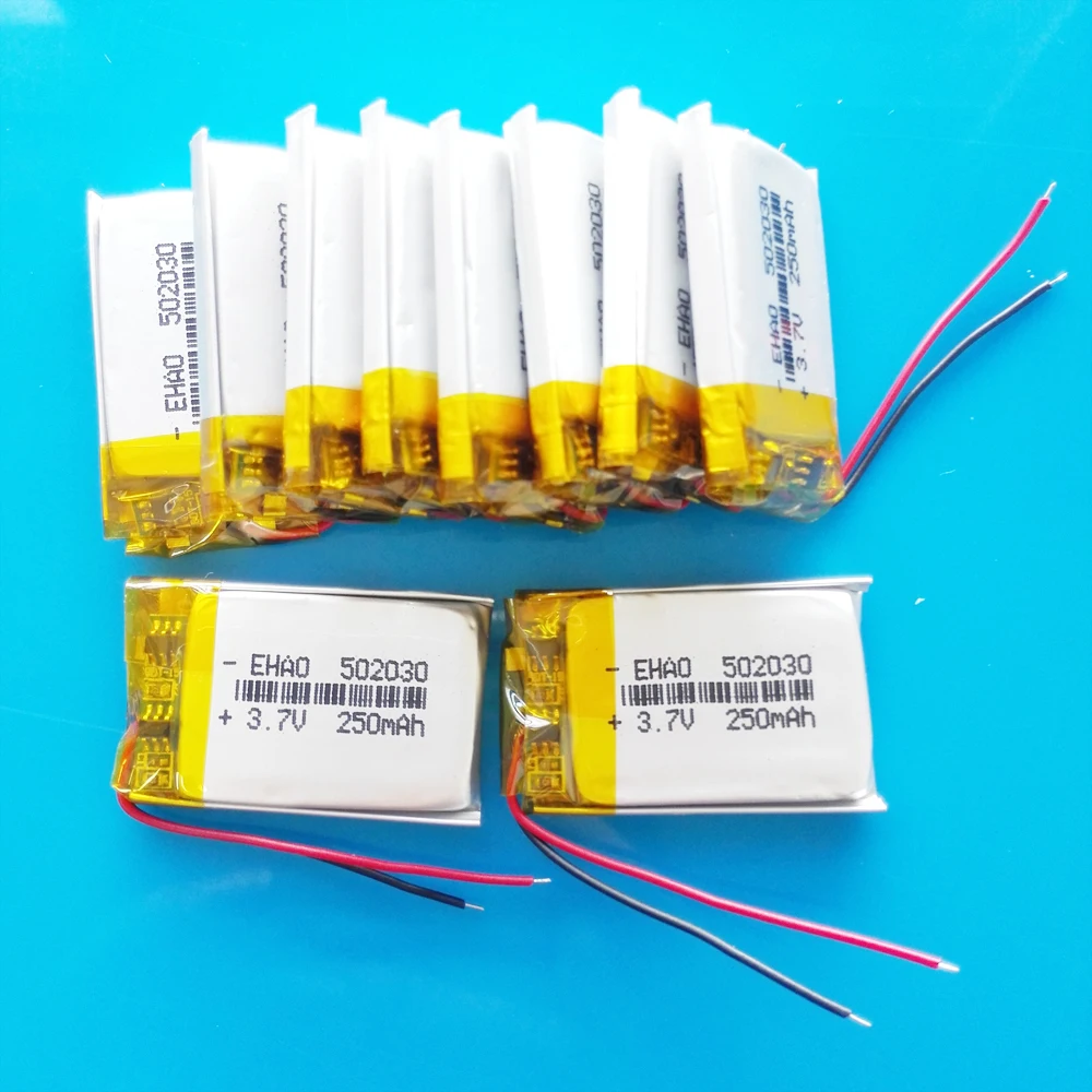 10 szt. Bateria litowo-polimerowa Lipo 3,7 V 250 mAh 502030   Akumulatorowa, dostosowana, hurtowa certyfikat jakości CE FCC ROHS MSDS