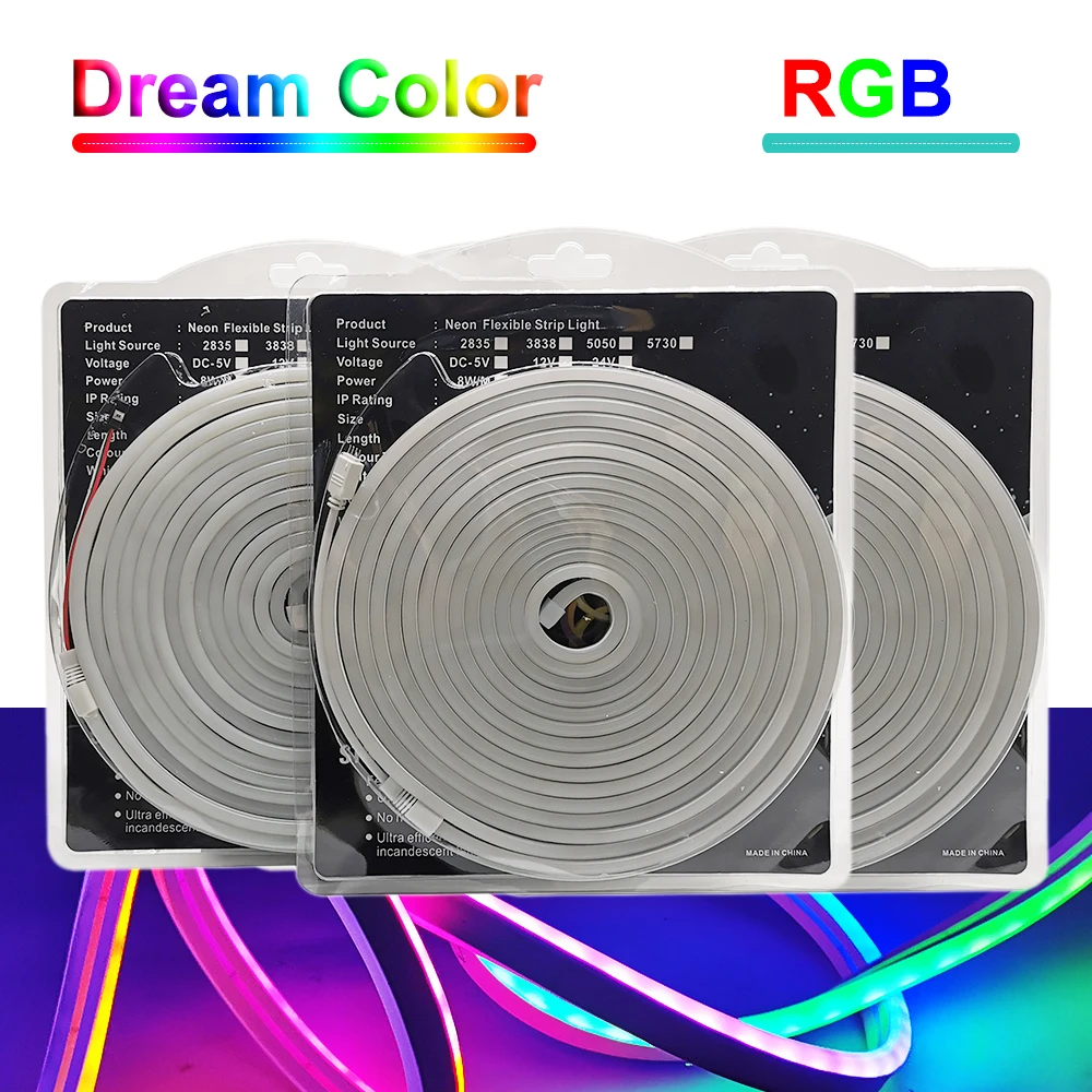 

5050 RGB WS2811 Dream Color LED Neon Strip Individually Addressable Smart IC Flexible Light Tape IP67 Waterproof 1m-5m DC12V/24V