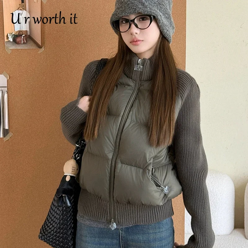 Fashion Double Zipper Knitted Cotton Jackets Women Cardigan Sweater Coats Korean Casual Long Sleeve Solid Color Female Clothing