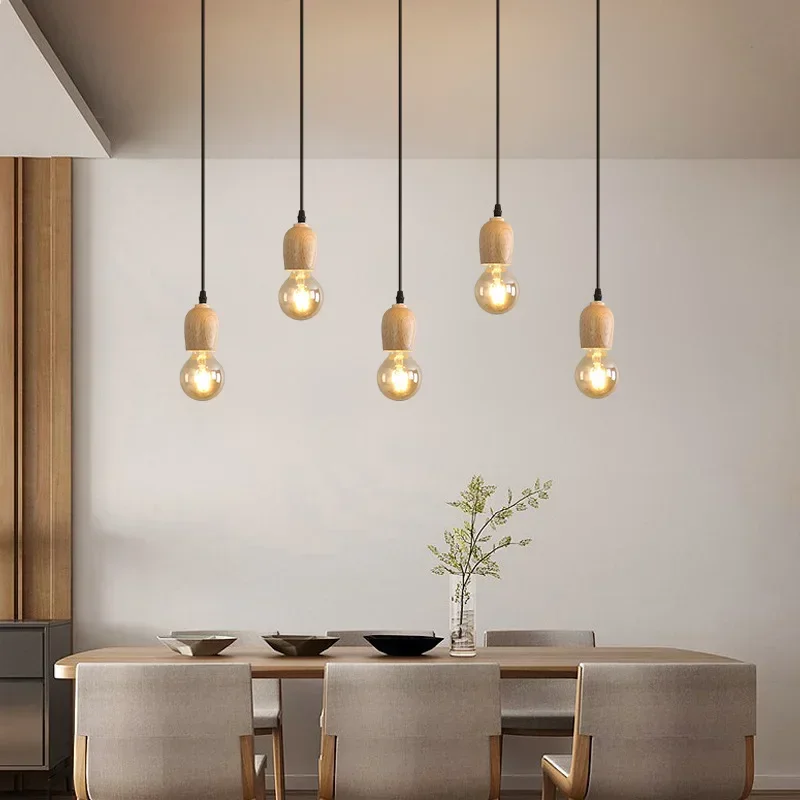 

NEW Nordic Pendant Light Restaurant Hanging Lamp Personality Creative Clothing Store Retro Solid Wood Bar Small Chandelier