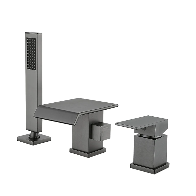 

Набор смесителей для ванной комнаты с водопадом, 3-луночный смеситель для горячей и холодной воды с системой ручного душа, матовый черный