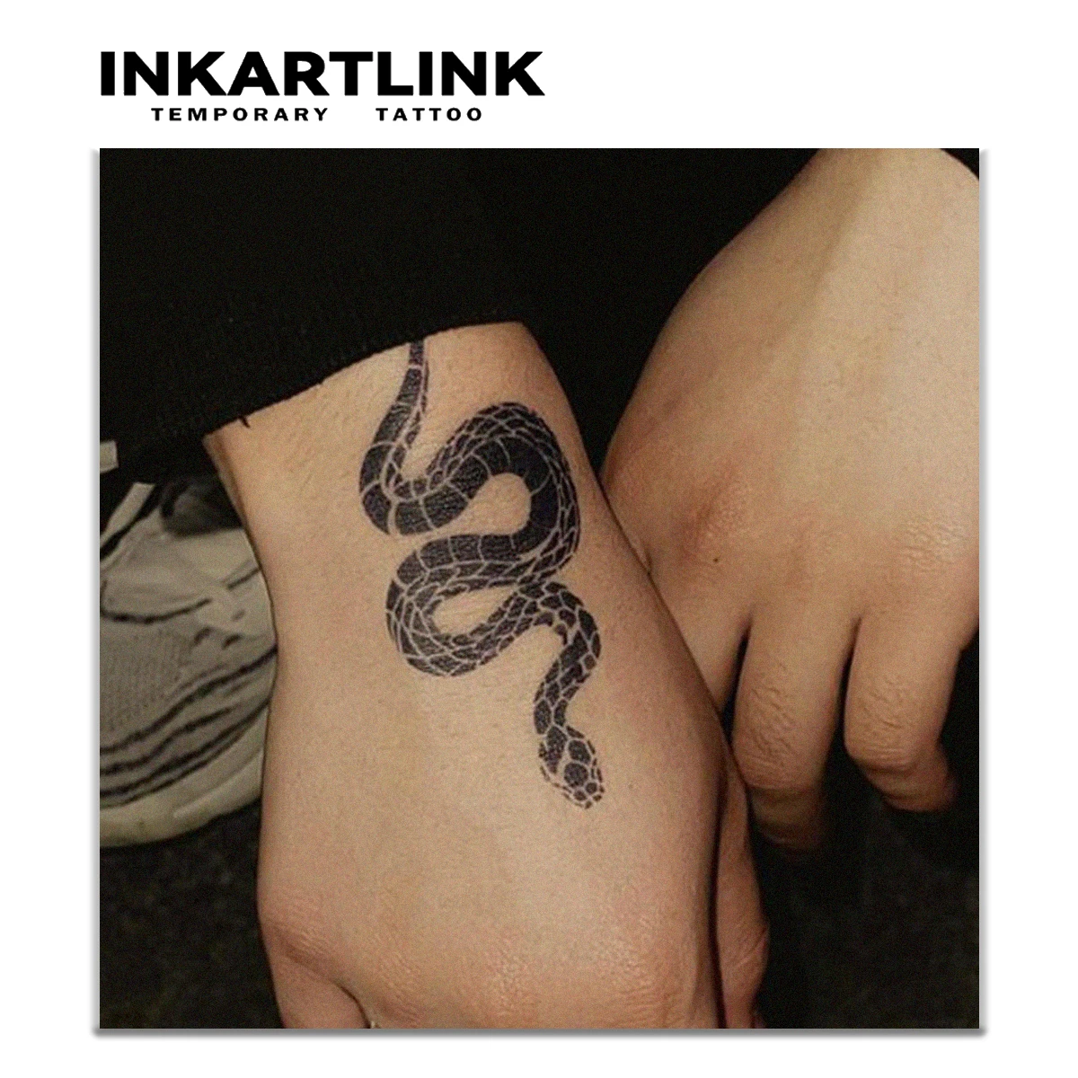 INKARTLINK Geometric Snake Tattoo Patch 1-2 Weeks Long Lasting Polygonal Scale Splicing Waterproof Temporary Tattoo