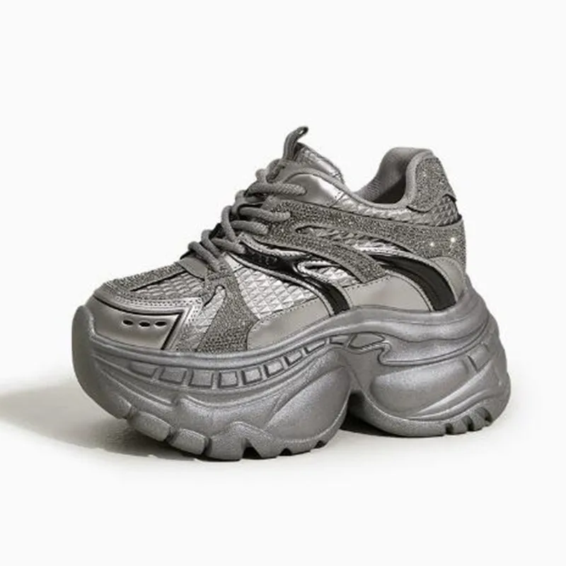 

Женские кроссовки на платформе из микрофибры с увеличенной подошвой 9 см, новинка осени 2026, со скрытым каблуком, дышащие повседневные спортивные туфли в стиле Dad Shoes