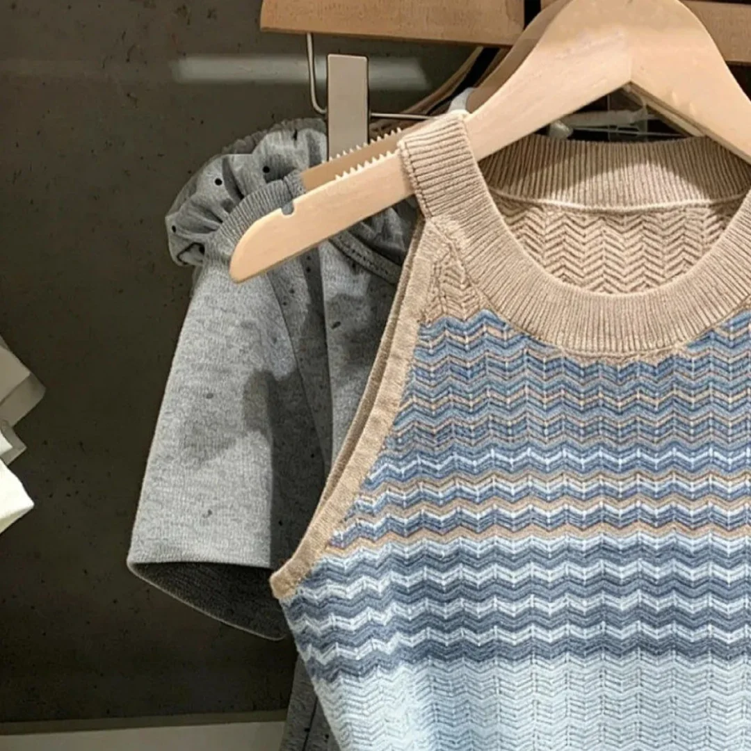 Knitted Sweater Women Pullovers Fashion Summer Halter Knit Sweater Pullover Women Tops Sleeveless Striped Sueters De Mujer Q3754