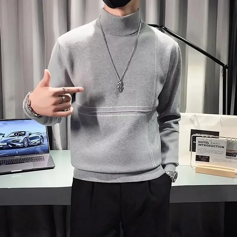 

High Collar Men's Korean Style Autumn and Winter Bottoming Sweater Solid Color Long-sleeved Pullover Casual Fashion Top