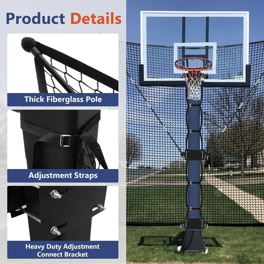 Basketball Rebounder Net 10x10 FT Large Yard Guard Basketball Net Catcher Backstop Net for Outdoor Hoops, Universal Fit for Roun
