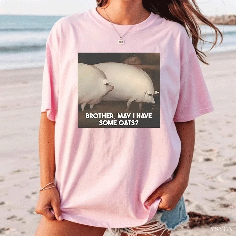 Brother May I Have Some Oats Classic Dank Meme Pair of Pigs T-Shirt Funny Cotton Summer Men's Women Tops Tees Streetwear Casual