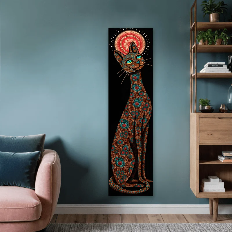 VIKAMA Egyptian Cat Sun Tapestry Long Narrow Wall Hanging Tribal Dot Art Poster for Bedroom Living Room Mystic Wall Decor