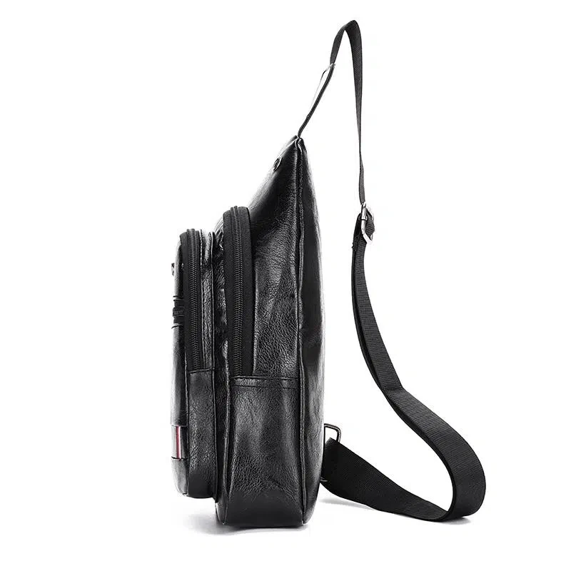 PU Leather Shoulder Bag Men Casual Multifunction Travel Crossbody Bag On Shoulder Sling Bag Messenger Pack Chest Bag for Male