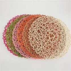 4Packs Round Paper Woven Placemats Wood placemats Rattan placemats Brown Paper Straw placemats for Dining Party Wedding