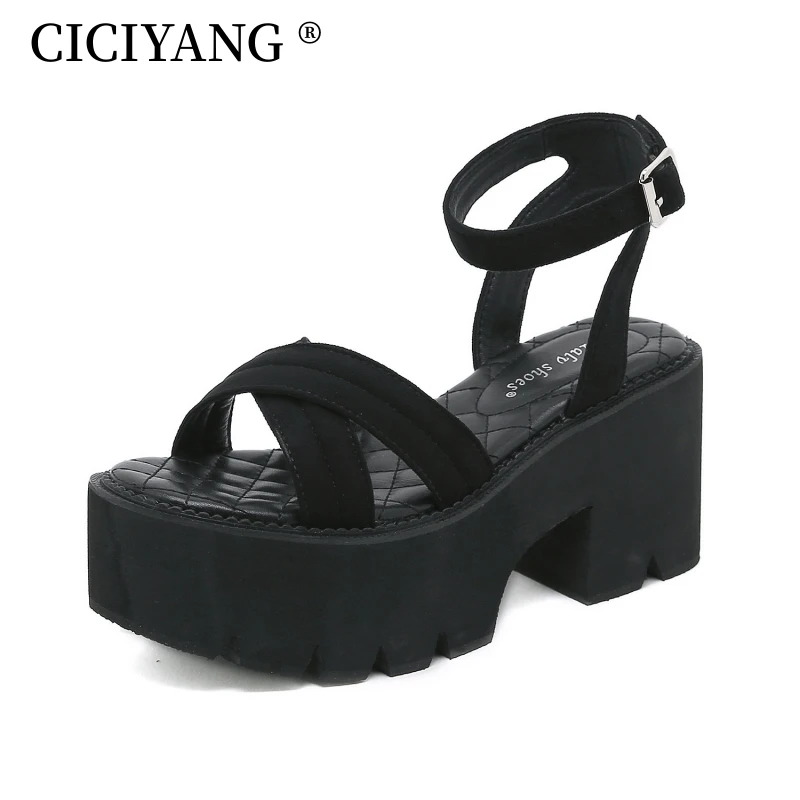 

CICIYANG Women High Heel Party Sandals Plus Size 35-43 2024 Summer Ankle Lace-up Black Sandals Platform Female Open Toe Shoes