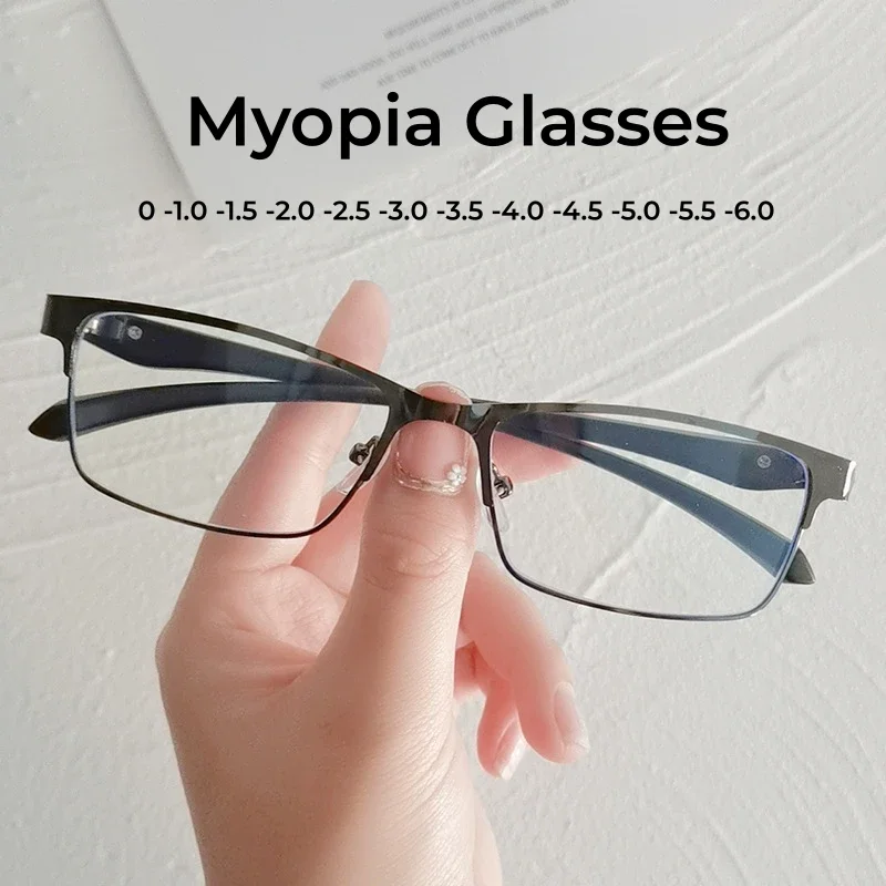 

Luxury Women Men Myopia Glasses Anti Blue Light Business Half Frame Minus Eyeglasses Finished Optical Near Sight Eyewear Diopter