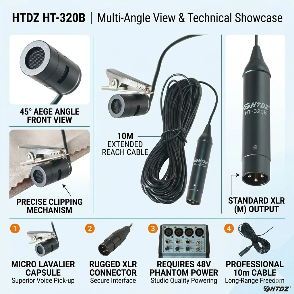 Picture 7: Professional XLR Lavalier Lapel Microphone HT-320B 10M Shielded Cable Omnidirectional Condenser Mic for Mixer & Audio Interface