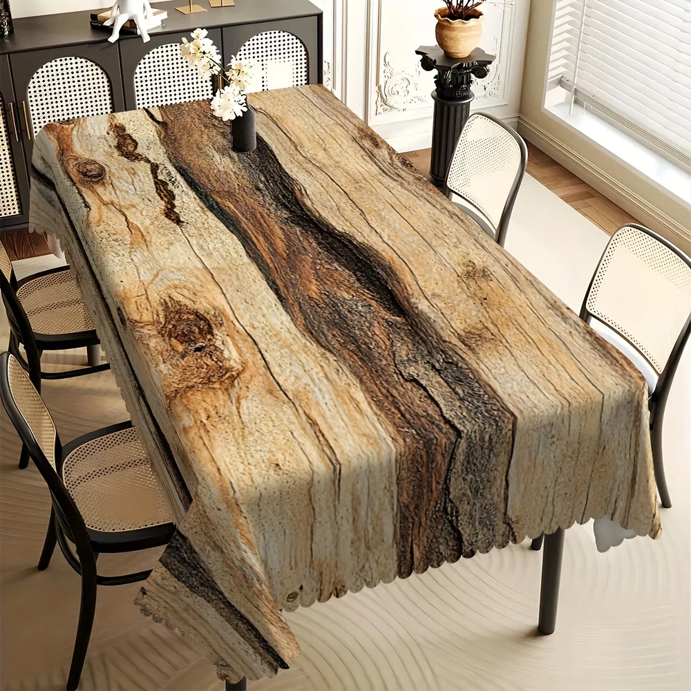 1 piece of farmhouse aged wood grain patterned geometric pattern printed decorative rectangular tablecloth.PMJ