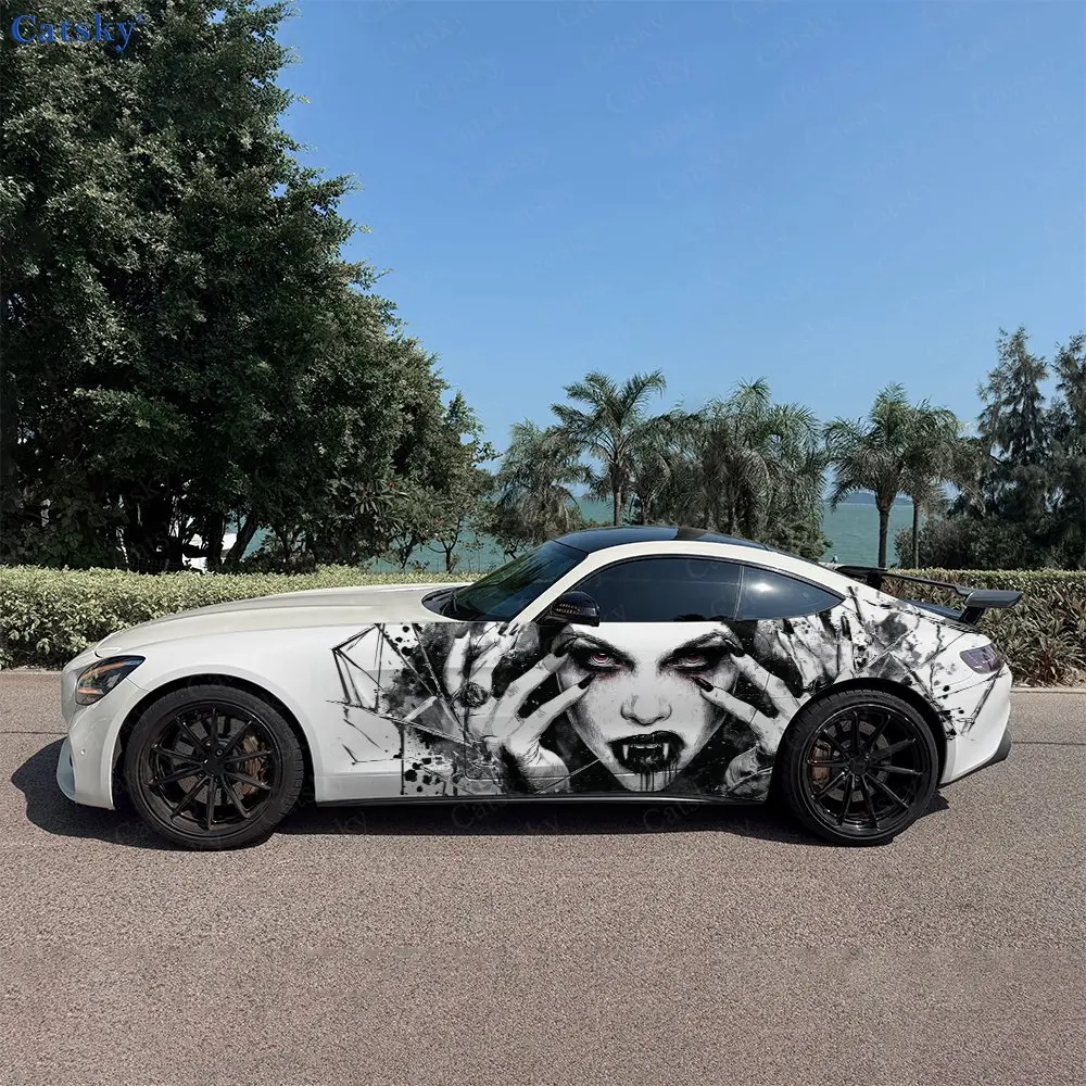 

2pcs Ink Splash Vampire Roar, Fade-resistant, Enhance Vehicle Aesthetics With Bold Artistic Design Car Vinyl Wraps