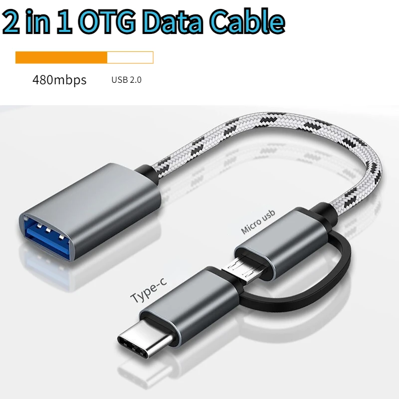 （Color Random）2in1 USB 3.0 OTG Adapter Cable Fast Transfer Braided Cord For Samsung MateBook U Disk Tablet PC Card Reader