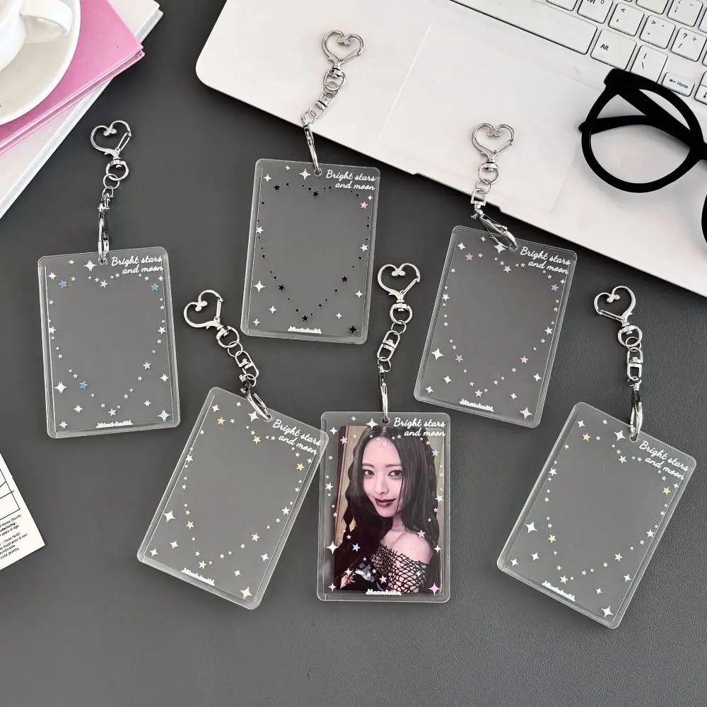 Acrylic Photocard Holder Heart Star Pattern With Keychain Photo Card Protector 3-inch Kpop Idol Card Kpop Idol Card Holder