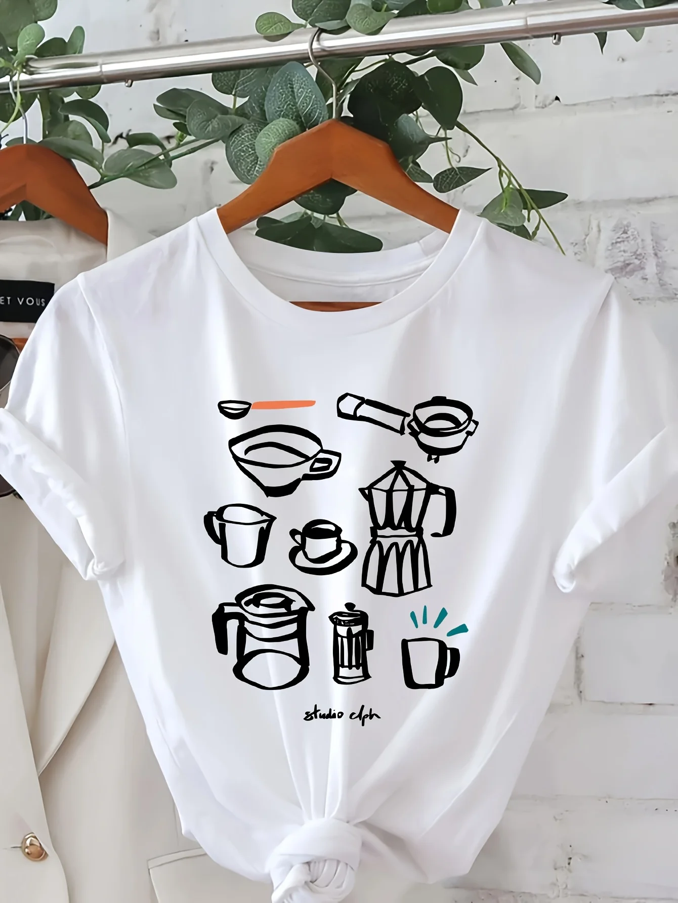 Casual Short-Sleeve with Special Coffee Pattern Perfect for Spring and Summer Designed Summer Sleeved Harajuku Streetwear
