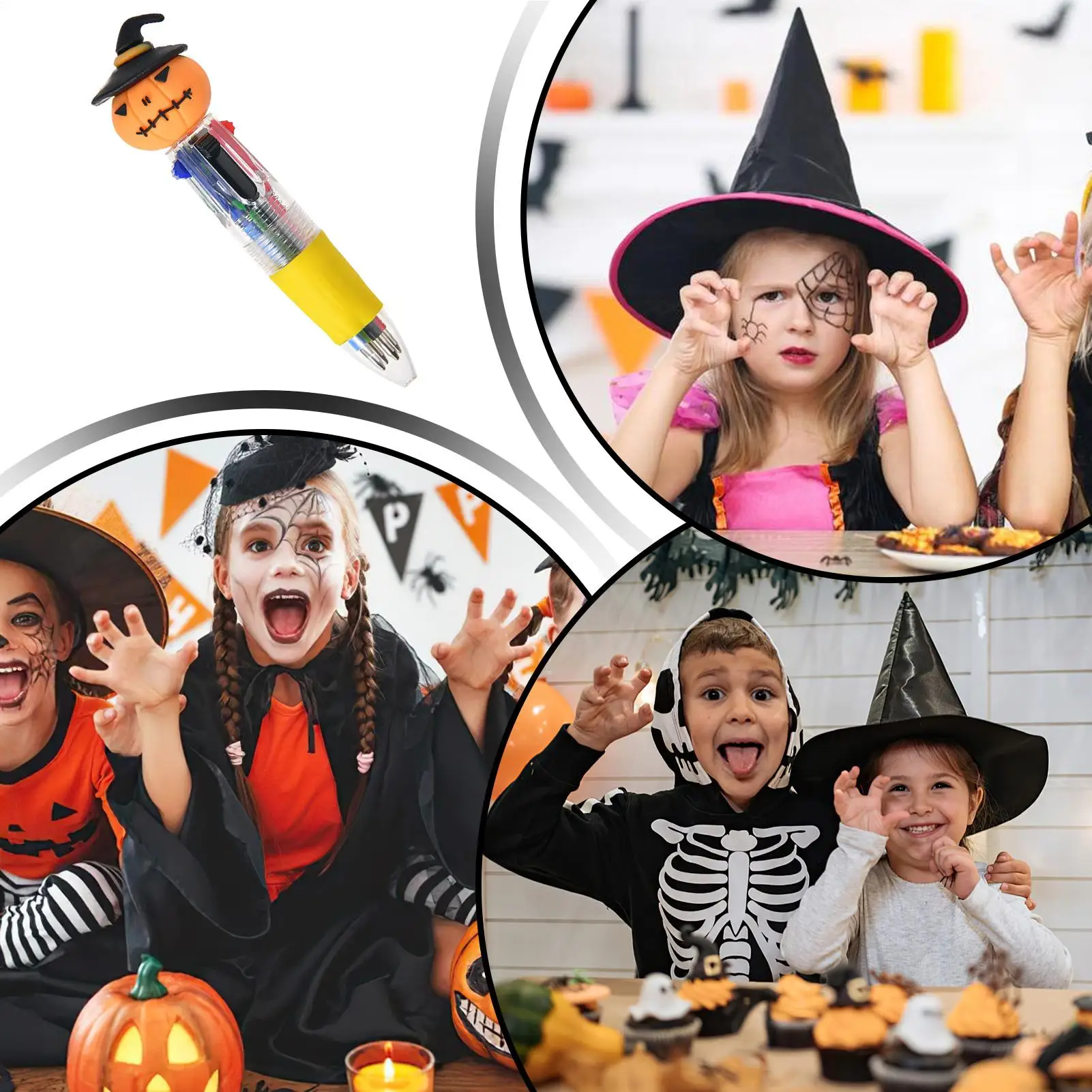 Multi Colored Pens 4-Color Cute Halloween Ballpoint Pens Smooth Writing Assorted Stationery Office Supplies For Holiday Drawing