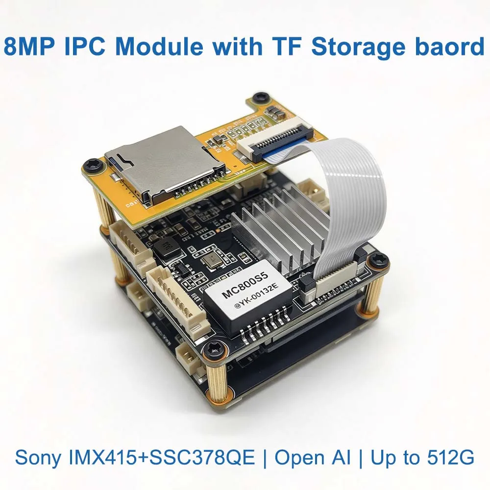 Sony IMX415+SSC378QE 8MP Open AI IP Camera Module With TF Slot Board Up to 512G Storage POE Expansion 25FPS PCB Board 800S5