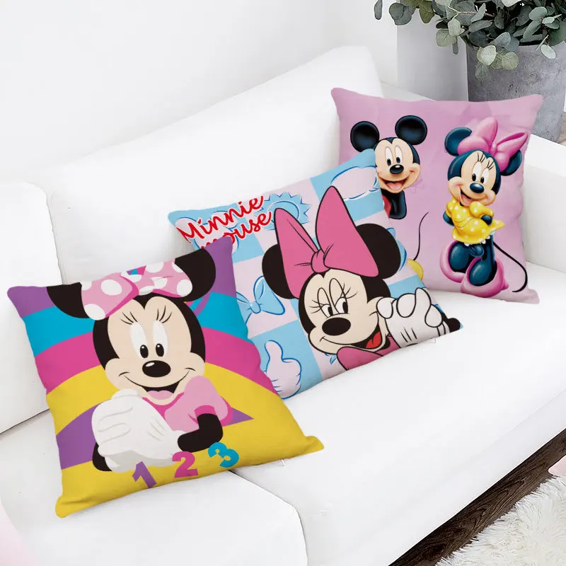 New Anime Mickey Mouse Pillow Cover Kawaii MInnie Mouse Cushion Cover 45*45cm Cartoon Living Room Sofa Pillow Cover Gifts