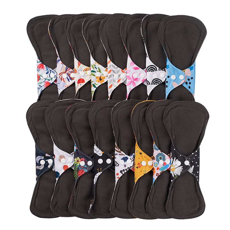 10PCS Large Trim Bamboo Charcoal Waterproof Reusable Cloth Menstrual Pads Period Women Pad Sanitary Napkin Towel