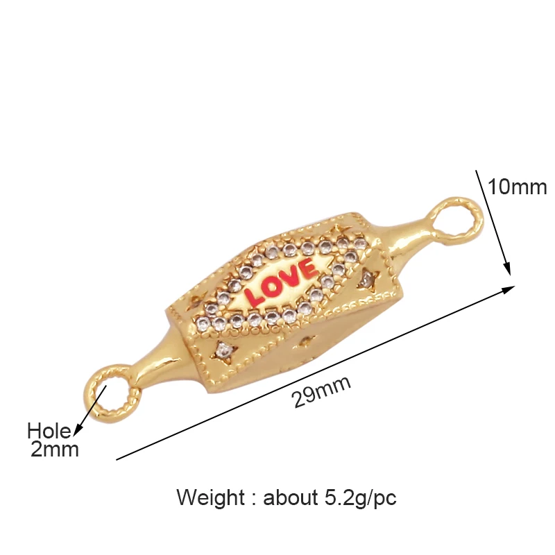 Trendy LOVE Heart MAMA LUCKLY BACK Twin Hole Connector,Cubic Zirconia CZ Paved Clasp DIY Bracelet Necklace Components Supplies