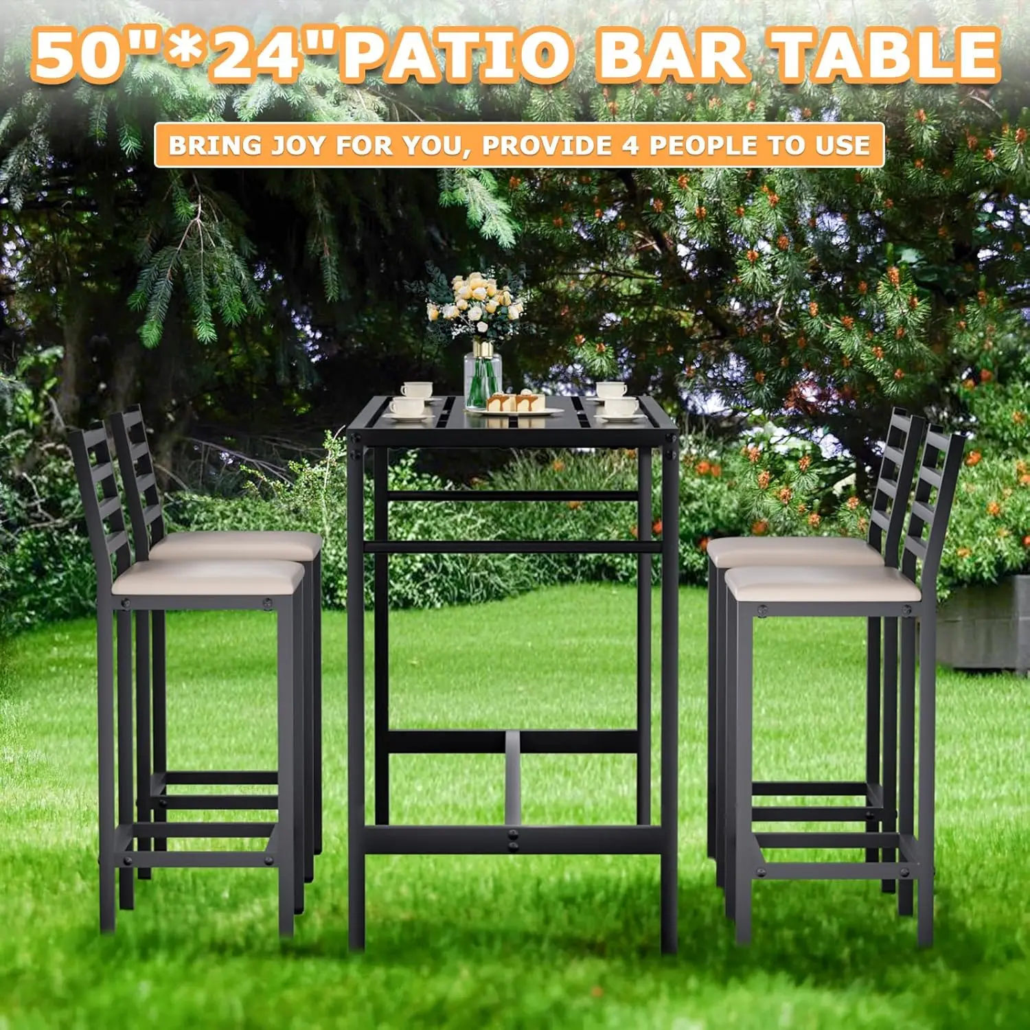 Customizable 5 Piece Outdoor Patio Bar Set,Height High Top Bar Table Patio Bar Set, For Poolside, Balcony, Backyard, Porch