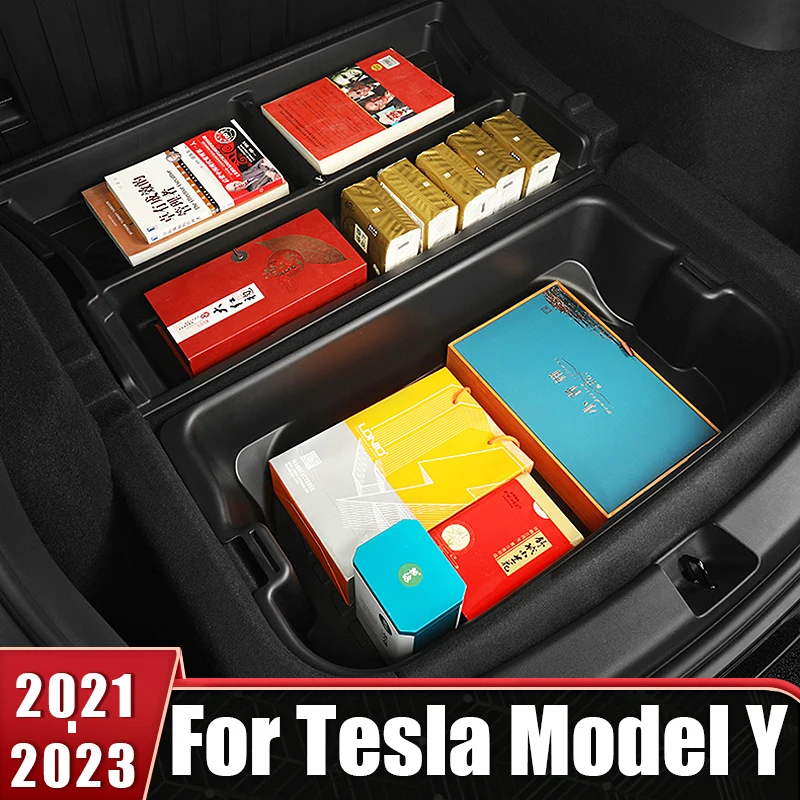 

Задний багажник из ТПЭ, нижняя коробка для хранения Tesla Model Y 2021 2022 2023, чехол для хранения, контейнер, органайзер для багажа, автомобильные аксессуары