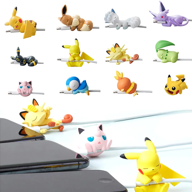 Pokemon Accessories USB Protector for iphone Cable Cartoon Figurine Protector for Charger Anime Toys Pikachu Eevee Squirtle