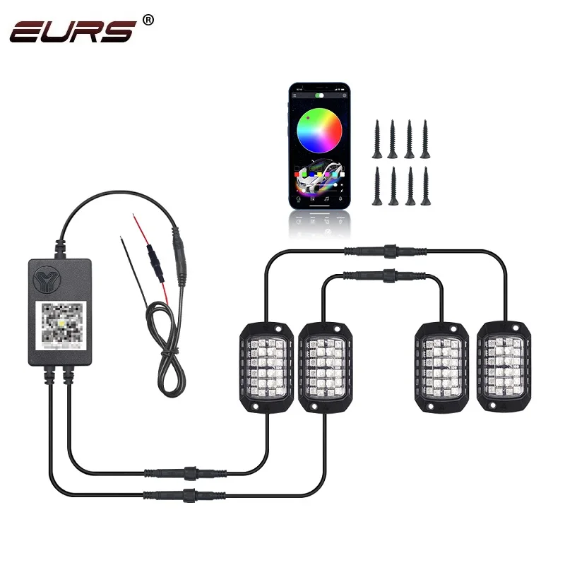 RGB Car LED 4/8 in 1 3D Lens Off-road Chassis Decorative Light APP Remote Control Ambient Light Car Underglow Chassis Light