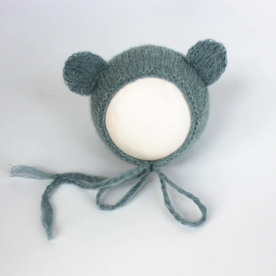 Hand Made Newborn Mohair Onesie  Photography Props Baby  Bear Bonnet & Romper Set