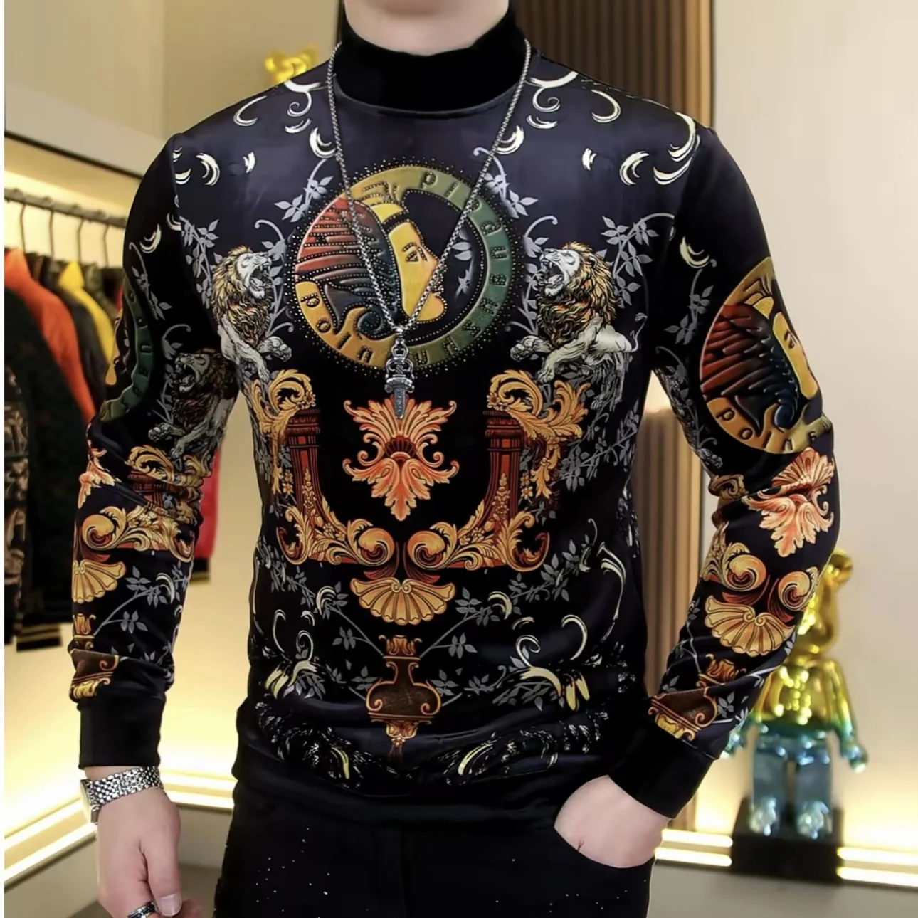 

Мужская вельветовая толстовка с высоким воротником и флисовой подкладкой, модная, приталенная, эластичная, универсальная, базовый слой для зимы