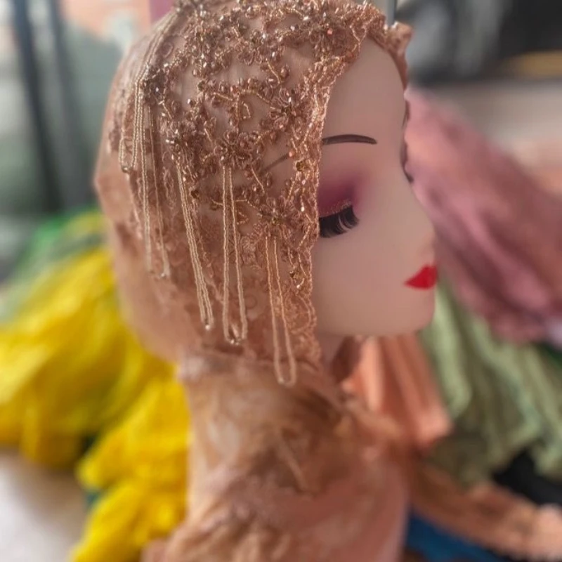 

Hijab Muslim Women Shawl Headscarf Luxury Tassels Scarf Malaysia Prayer Kufi Islam Saudi Arabia Lace Turban 334