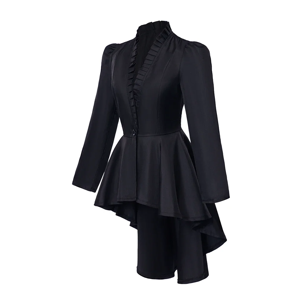 Victorian Gothic Cosplay Costume Black Tuxedo Tailcoat Womens Retro Steampunk Jacket Long Waistcoat Jacket Top Halloween - view 2