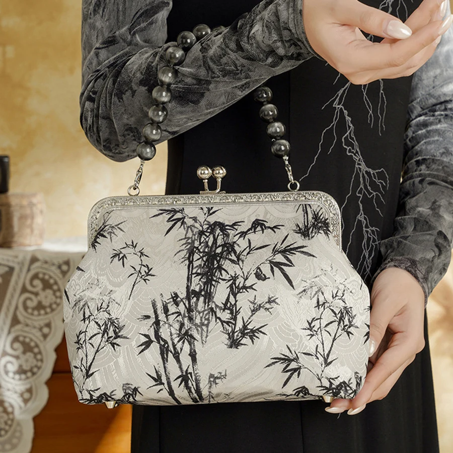 Bamboo Print Purse Clasp Frame Bag Kiss Clasp Lock Metal Handbags Frame for DIY Craft Purse Bead Chains Shoulder Crossbody Bags
