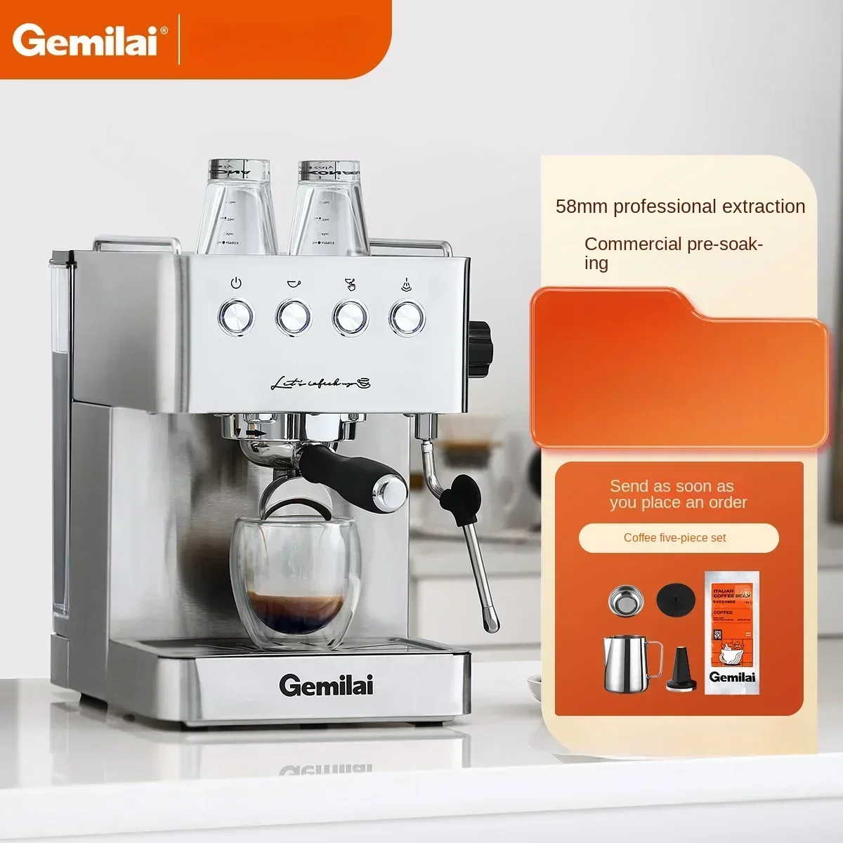 

220V Gemini CRM3005E Italian coffee machine, small semi-automatic concentrated foam for household office use