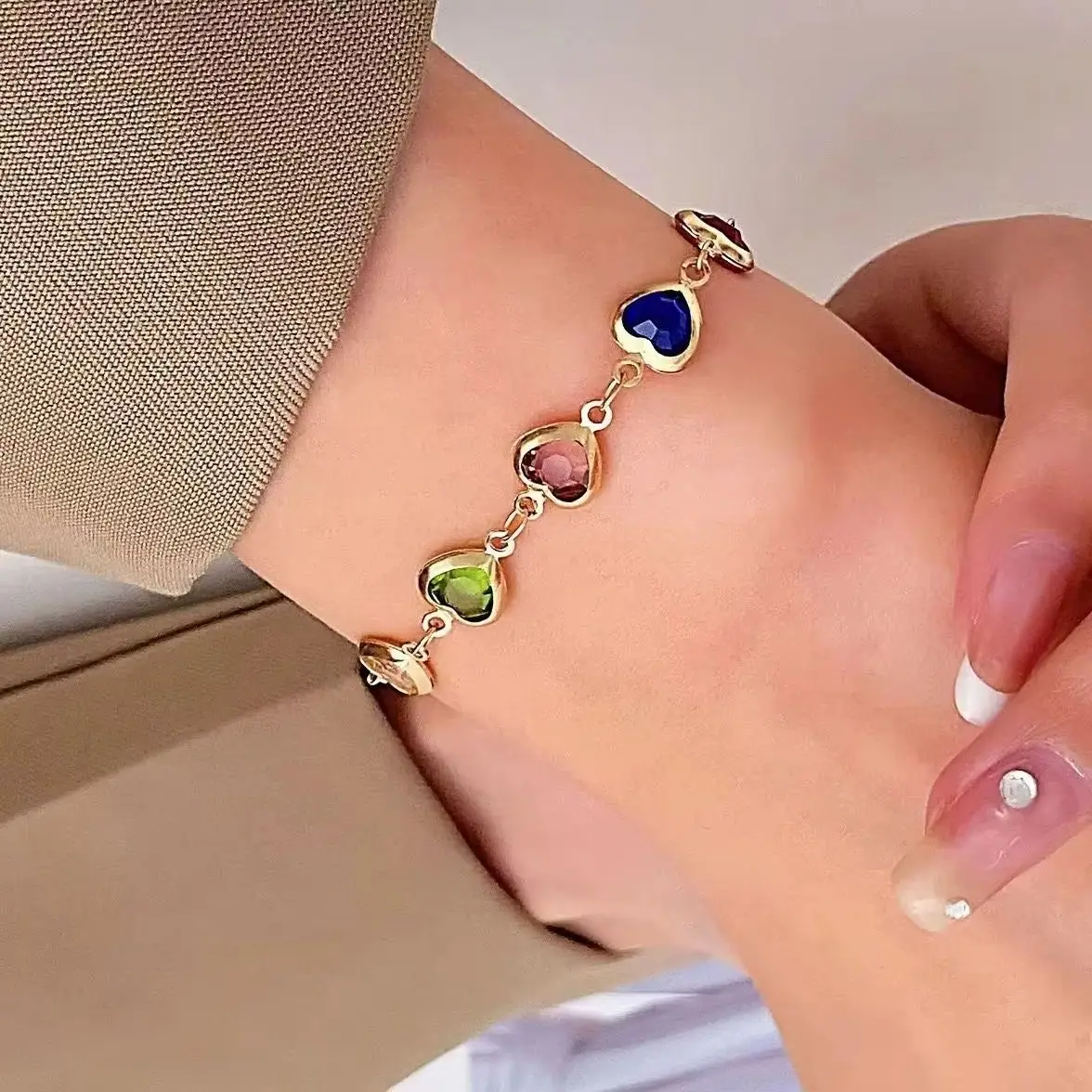2026 Trendy Colorful Rhinestone Love Heart Letter Bracelet for Women Sweet Aesthetic Accessories Korean Fashion Jewelry Gift